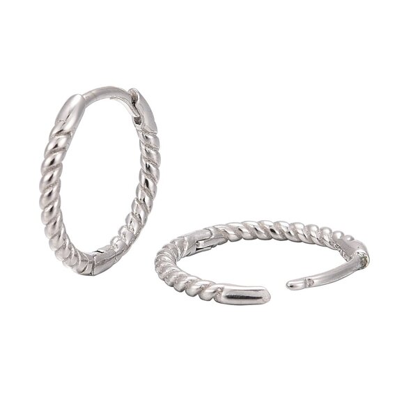 Silver Huggie Hoops, 925 sterling Silver Rope texture 12mm small hoop earrings - Picture 2 of 3
